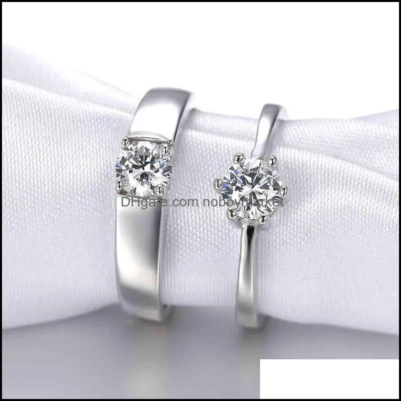 Classic Couple Rings for Men Women Cz Stone Trendy Wedding Lovers` Jewelry Romantic Valentine`s Day Present Accessory