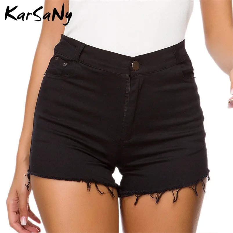 KarSaNy Hot Jean Shorts Donna Estate Nero Pantaloni corti sexy Denim Nappa Skinny vita alta Pantaloncini rosa per le donne a vita alta T200701