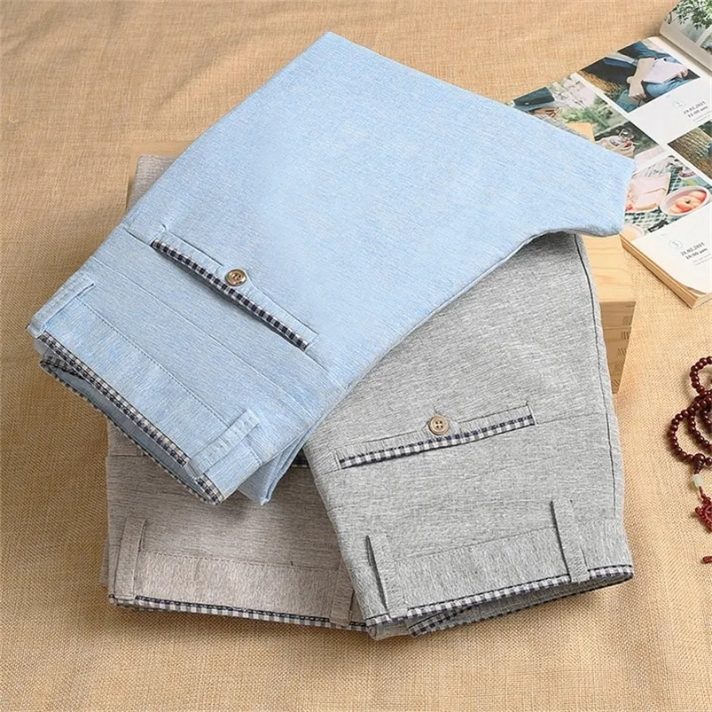 Мужские брюки весна лето тонкие мужчины Slim Fit Cotton Work Pant Fashion Classic Khaki Grey Blue Blue Brand Brand Brand Male 38 220826