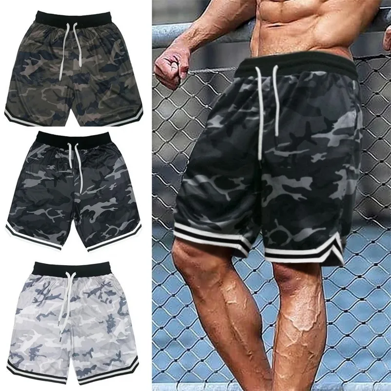 Plus Size Men Fitness Shorts Camouflage Design Midja Drawstring Polyester Quick Dry Sports Board Casual Short Homme 220715