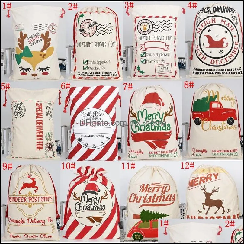 Christmas Gift Bags sets Large Organic Heavy Canvas Bag Santa Sack Drawstring backpack With Reindeers for kids gifts