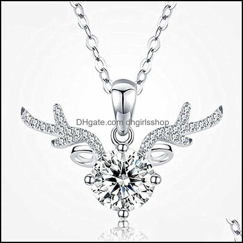 pendant necklaces antler shaped necklace silver with imitation moissan diamond female`s wedding jewelry bh