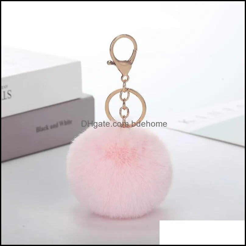 lovely keychains women`s pom poms faux rex rabbit fur 8cm ball key chains girl bag hang car key ring pendant