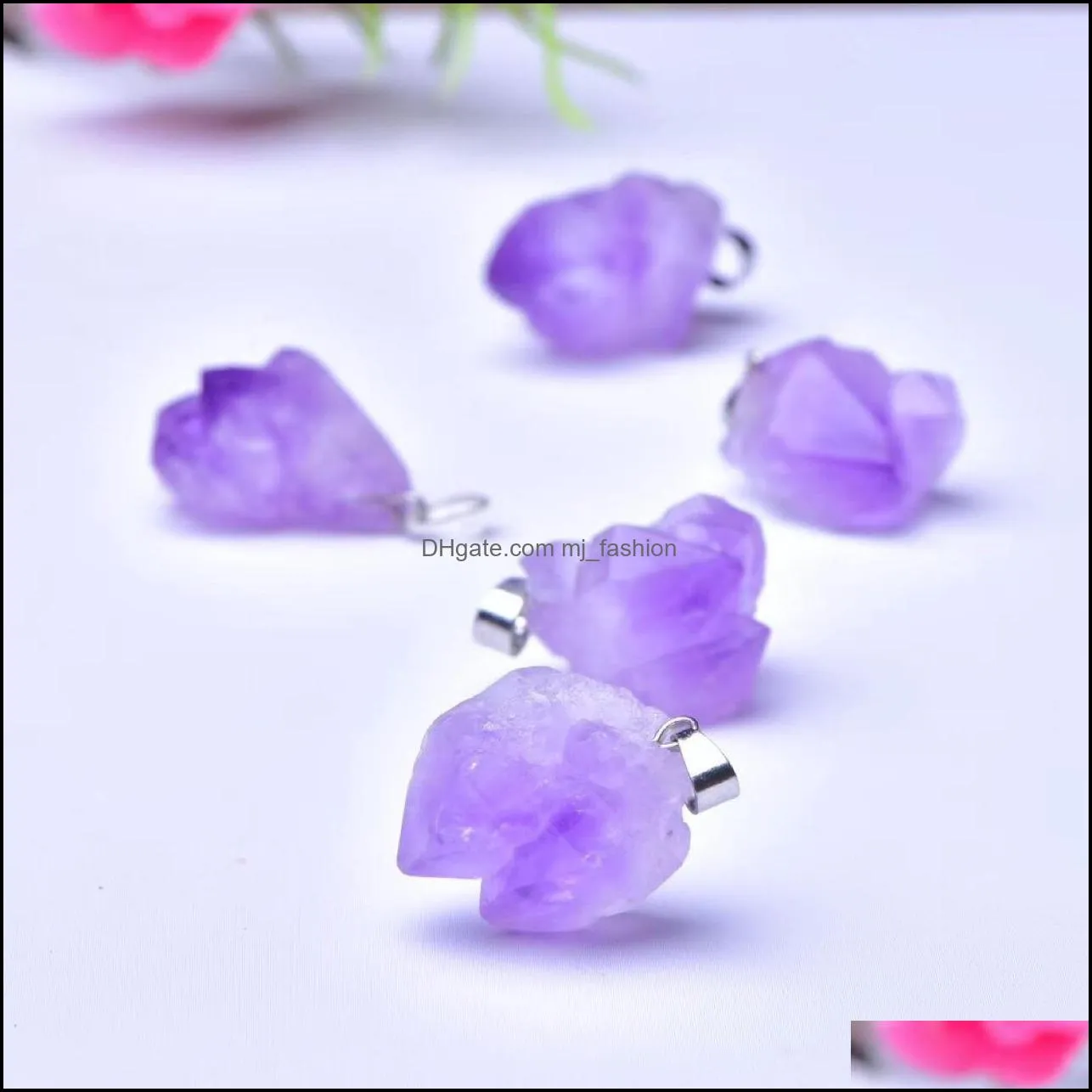 fashion natural stone irregular amethyst crystal pendant necklace for women jewelr mjfashion