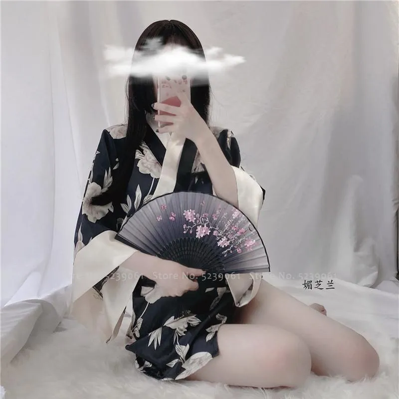 Etnik Giyim Japon Tarzı Kimono Yukata Kadın Seksi iç çamaşırı iç çamaşırı erotik set Lady Pijama Robes Party Mini Elbise Binli Elbise