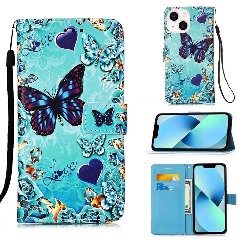PU Leather Flip Phone Case for Samsung Galaxy S20FE S21 S22 S23 Plus S23Ultra A32 A52 A72 A33 A53 A73 Wallet Painted Book Cover Case