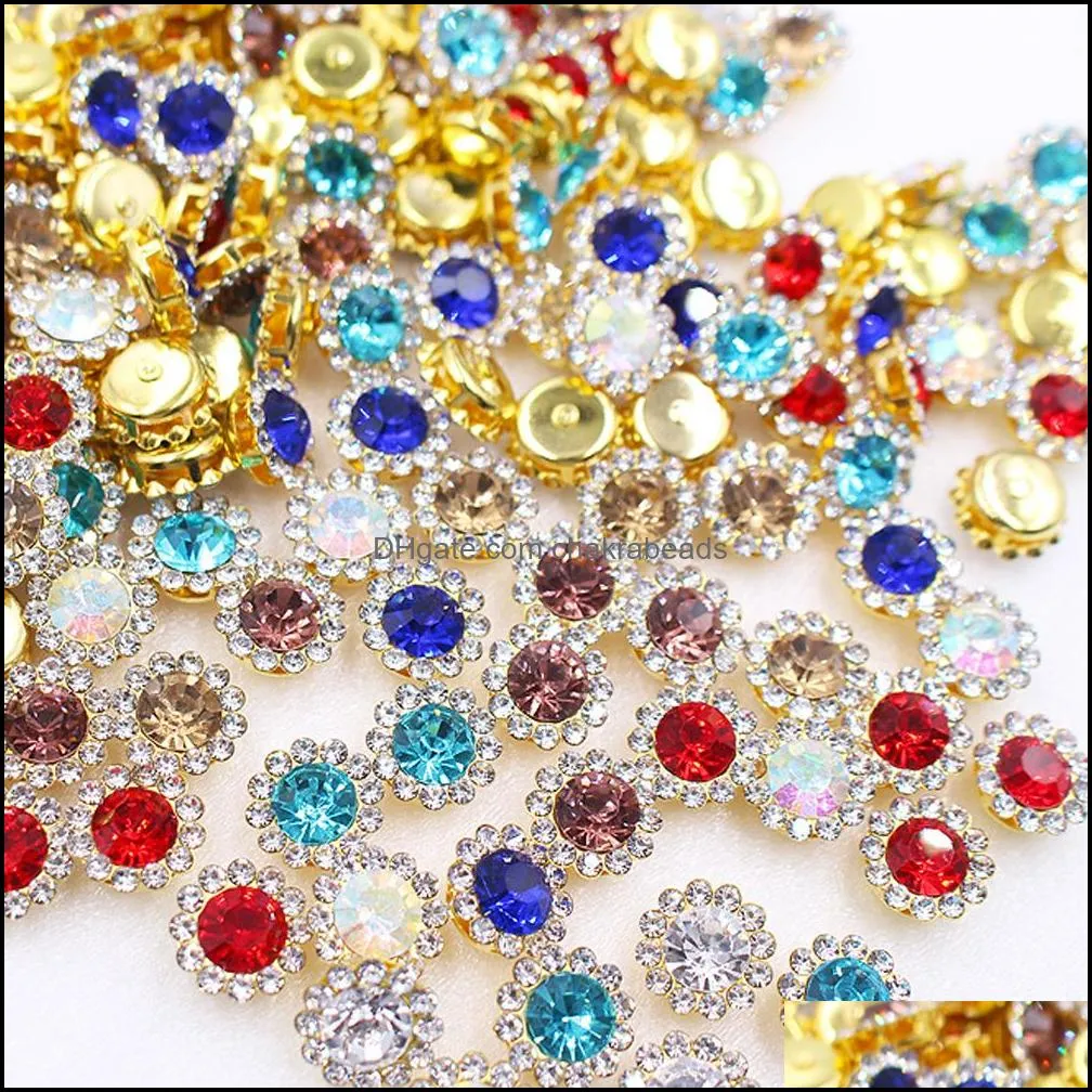 Loose Claw Rhinestones Mix Color Sun Flower Flatback Sewing Beads Shiny Crystals Stones Gold Base Sew On Rhinestone For Clothes