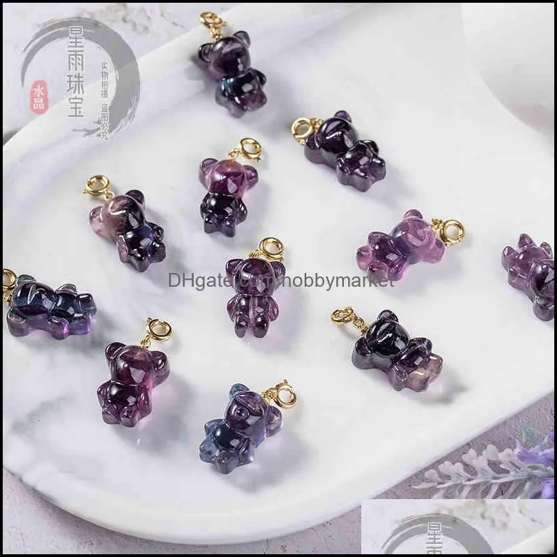 Xingyu Natural Crystal Rainbow Fluorite little angel cat claw Bear Pendant small slip jewelry DIY accessories