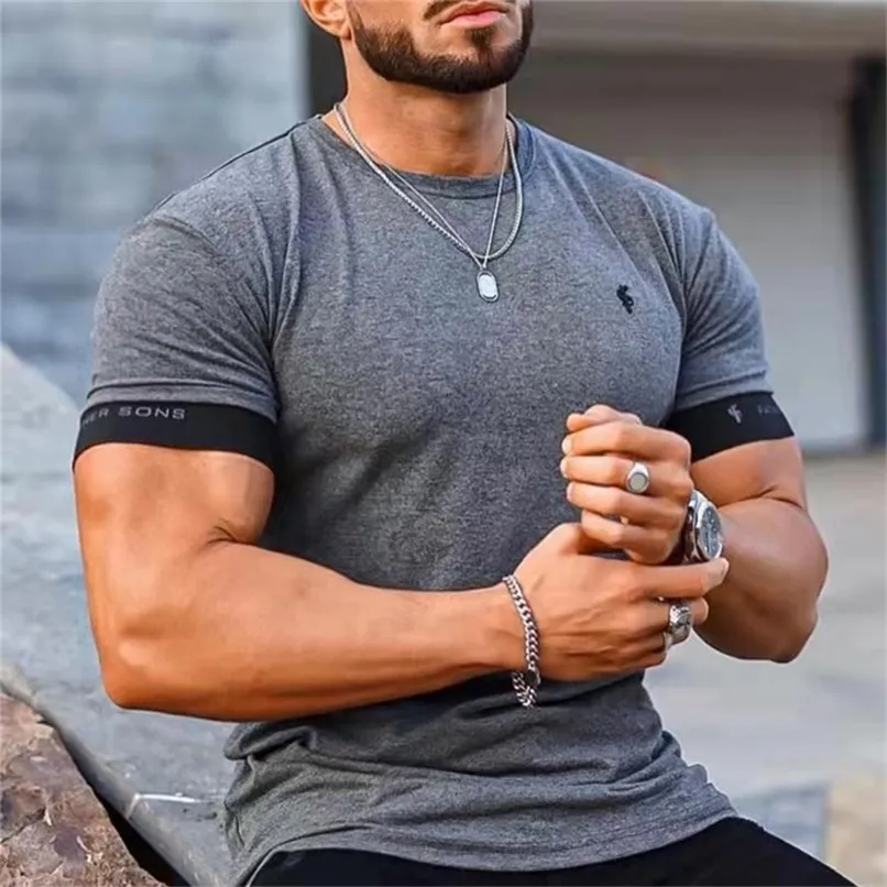 Summer Casual Men Running T-Shirts Gym Fitness Training Male O-Neck Printed High Quality Sports T-Shirts Oversized Tops 220609