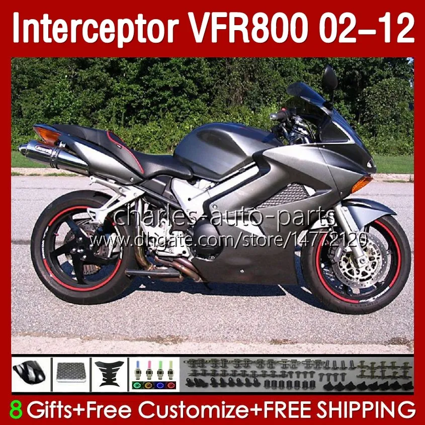 Karosseri för Honda Matte Grå Interceptor VFR800 VFR 800 RR CC 800RR 02-12 Bodys 129No.22 800cc VFR800RR 02 03 04 05 06 07 VFR-800 2002 2008 2009 2010 2011 2012 Fairing