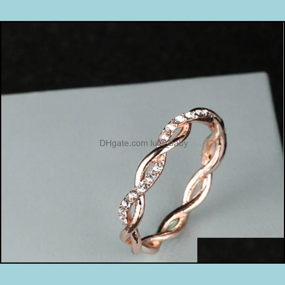 New luxury Wedding Rings jewelry New Style Round diamond Rings For Women Thin Rose Gold Color Twist Rope Stacking in Stainless Steel