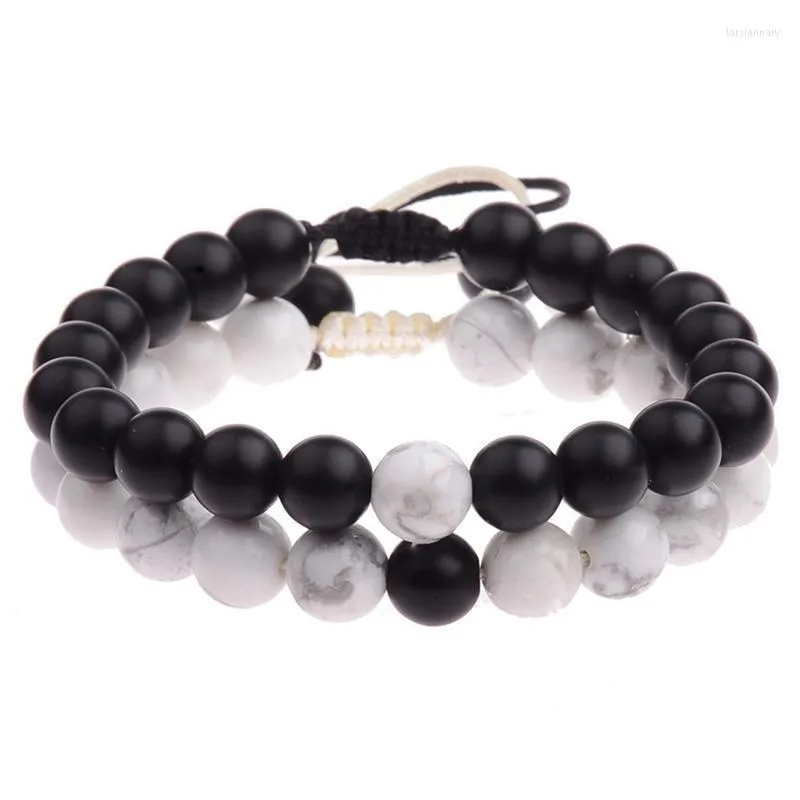 Brins de perles réglables 1 pièce bracelets bracelets ensemble pierre de lave naturelle howlite blanc noir tressage macramé bracelet pour femme M Lars22