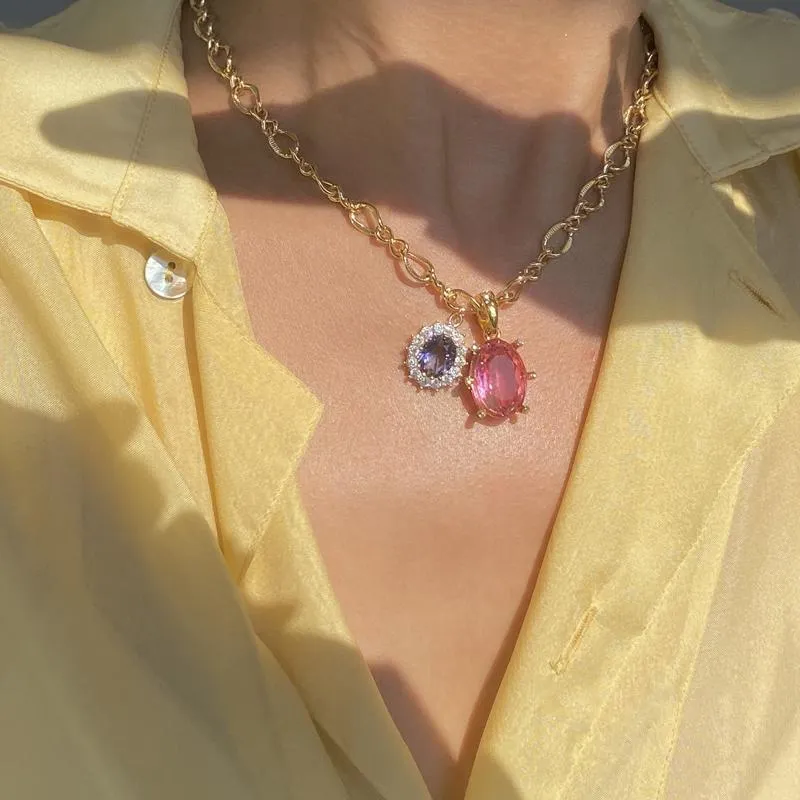 Anhänger Halsketten Koreanische Mode Bunte Sqaure Kristall Choker Halskette Für Frauen Mädchen Vintage Metall Kette Anhänger Party SchmuckAnhänger