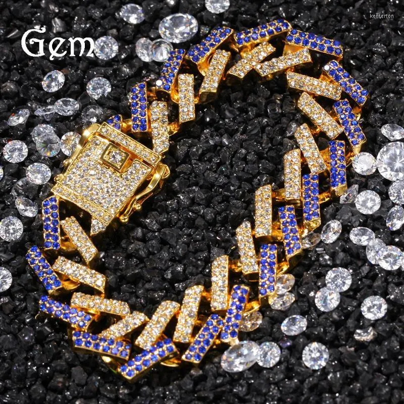 Link Chain Hip Hop Micro pavimentado strasslestones Bling Iced Out Square Cuban Miami Bracelets for Men Rapper Jewelry Gold Color Kent22