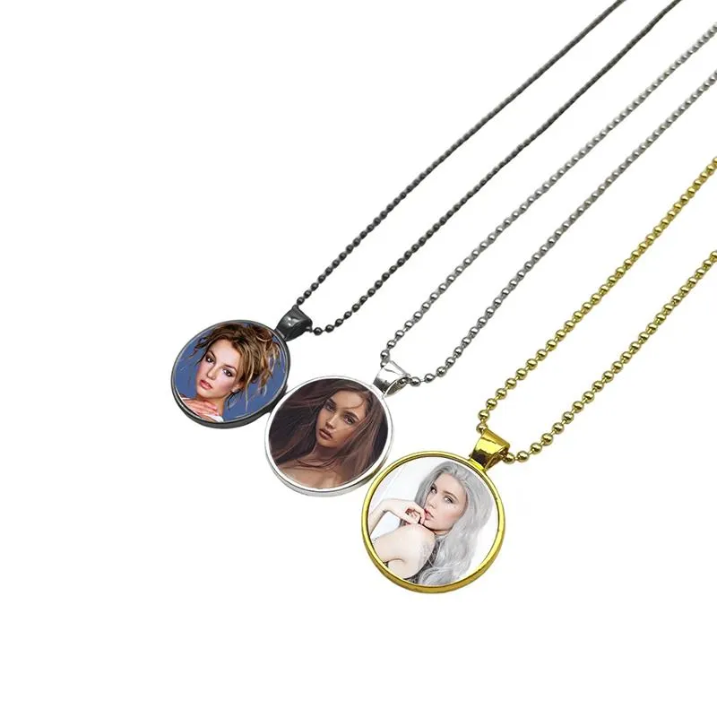 Heat Transfer Pendant Necklace Sublimation Blank Metal Round Necklace Fashion Jewelry Accessories Creative Gift