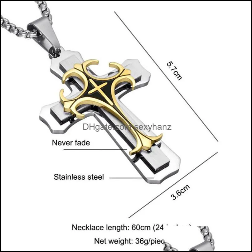 gold jesus cross chain necklace pendant for men male stainless steel jewelry woman`s accesories wholesale