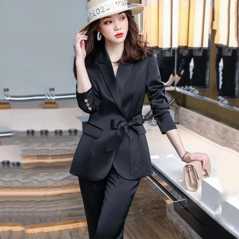 通販超激安 レディースツーピースパンツファッションオフィスブレザーパンツスーツエレガントなソリッドカラー長袖ジャケットとズボンホワイトブルーブラック2セット 買 正規品 Vtech Computer Com