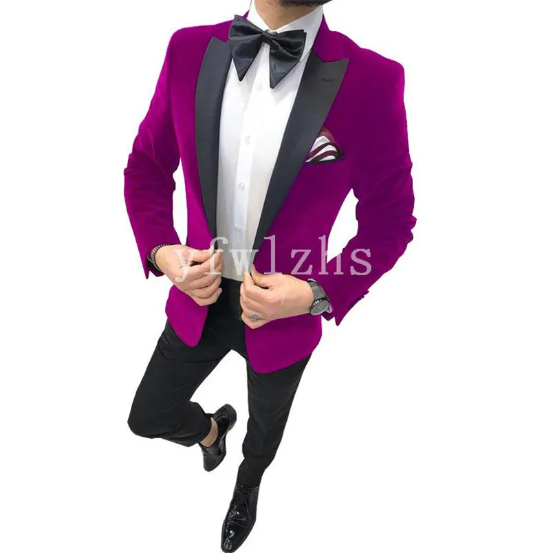 Bonito Velvete Groomsmen Peak Lapel noivo TuxeDos Homem dos Ternos do Homem / Prom / Jantar Homem Blazer (Jacket + Calças + Gravata) K671