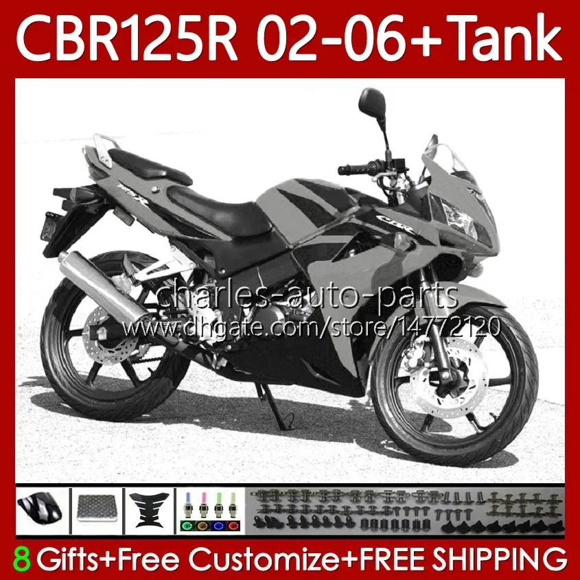 Carénages OEM pour HONDA CBR-125 CBR 125 R CC 02-06 Carrosserie 124No.111 CBR 125R 125CC CBR125R Gris noir 2002 2003 2004 05 06 CBR125RR CBR-125R 02 03 04 2005 2006 Corps + Réservoir