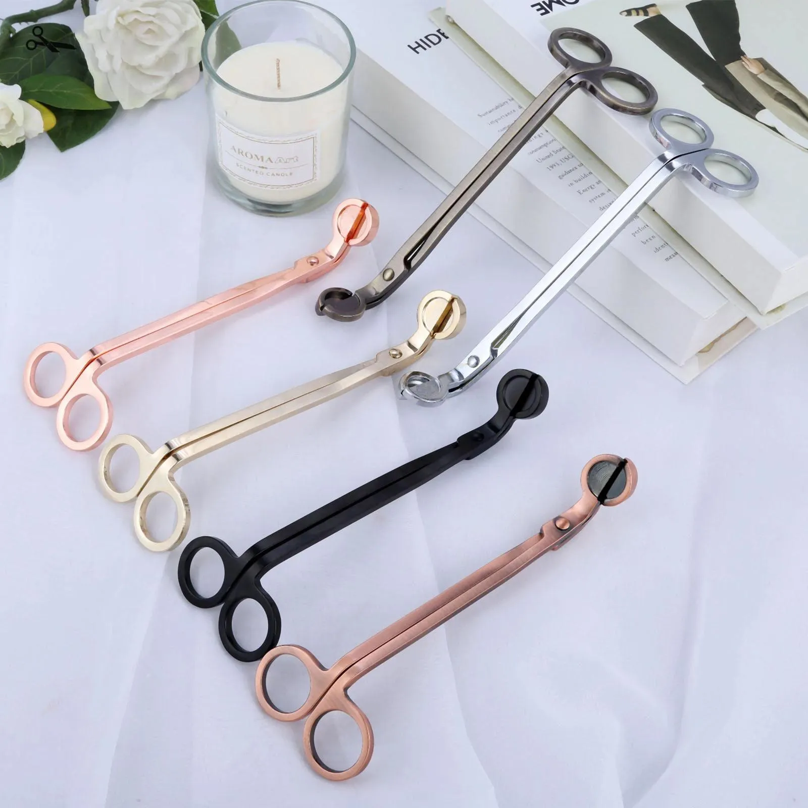 Candela Wick Trimmer Forbici per candele in acciaio inossidabile Trim Wick Cutter Snuffer Testa tonda Rosa nera