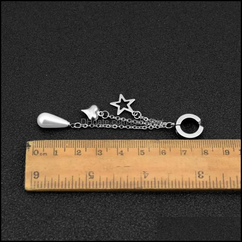 titanium steel earring hoop star pearl heart tassel ear clip anti allergy unisex punk body jewellery