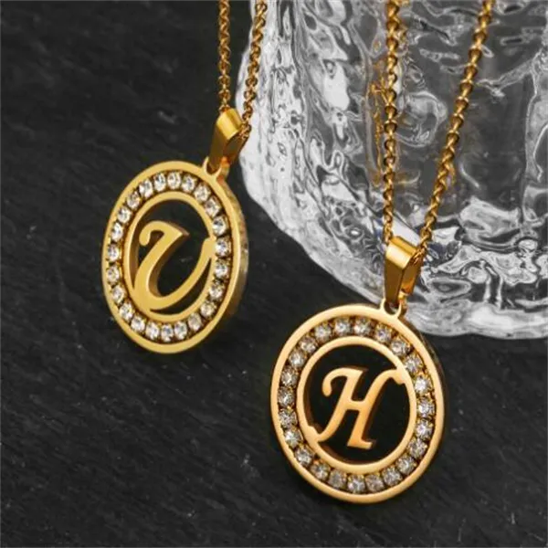 316L Stainless Steel 26 letters A-Z Necklace NEW Crystal Rhinestone Necklaces For Women Wedding Valentine's Day Gifts GC972