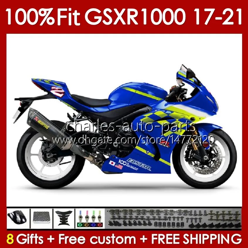 Carénages OEM pour SUZUKI GSXR-1000 GSXR 1000 CC K17 2017-2021 146No.176 GSXR1000 17 18 19 2020 2021 GSX-R1000 1000CC 2017 2018 2019 20 21 Corps de moulage par injection bleu brillant