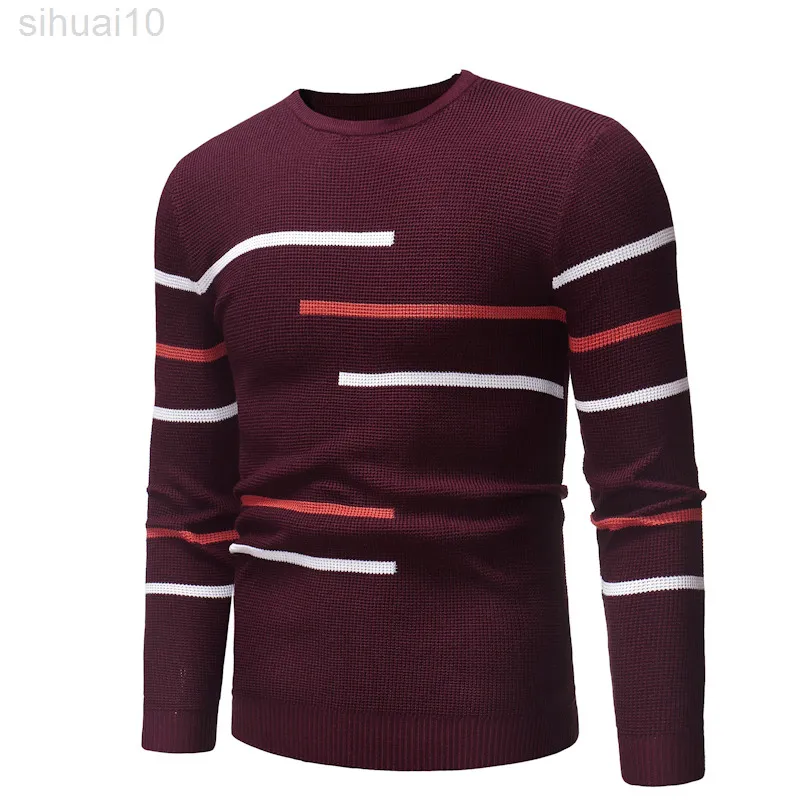 Men Autumn Casual Round Neck Striped Sweater For Designed Teenagers oversized Knitted L220801