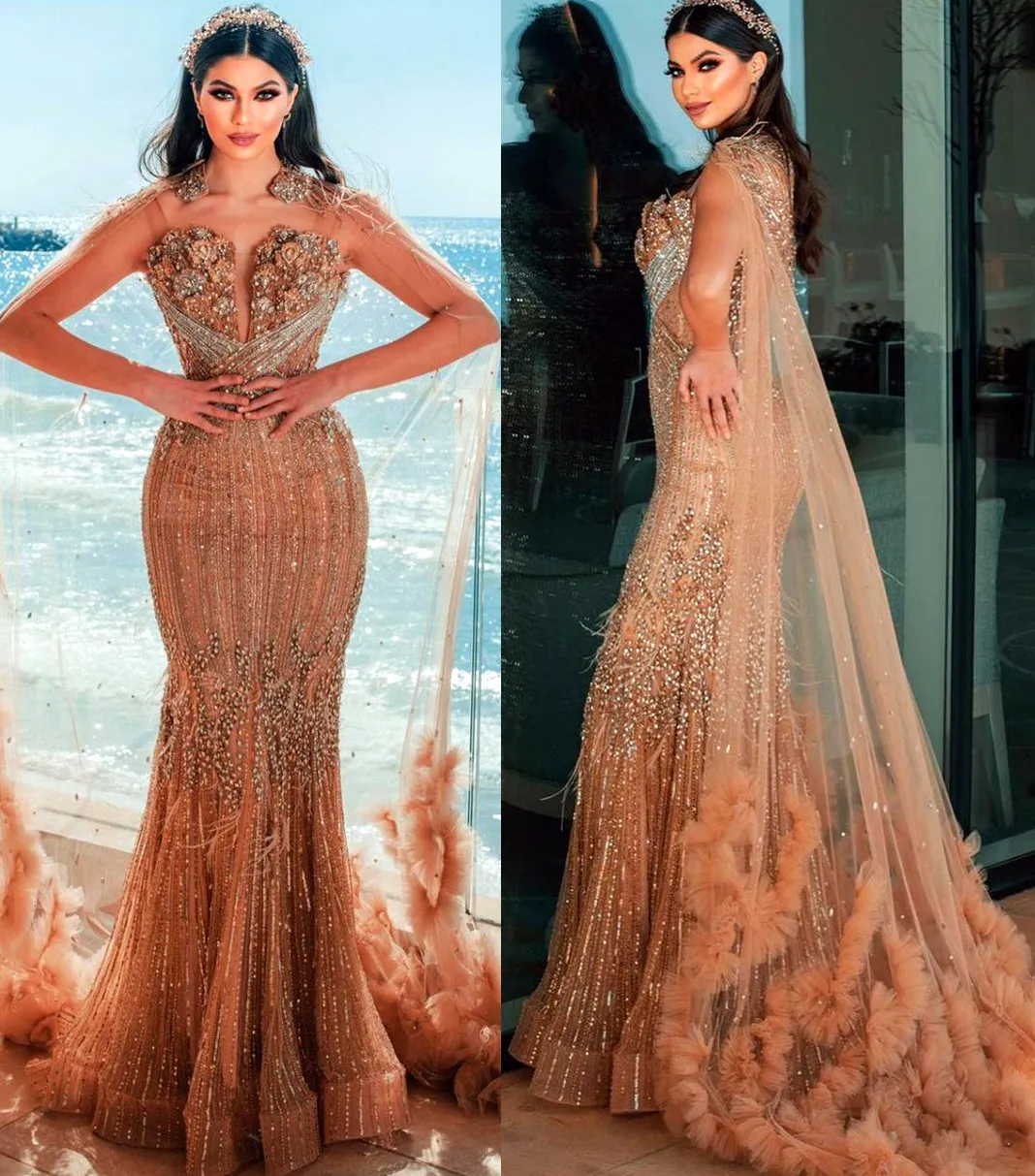 2022 Plus Taille Arabe Aso Ebi Or Luxueux Sparkly Robes De Bal Perles Cristaux Soirée Formelle Deuxième Réception Anniversaire Robes De Fiançailles Robe ZJ366