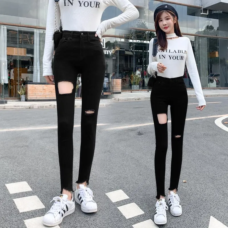 여성용 바지 Capris Cotton Elastic Denim 고품질 긴 여성 Slim Fit Spring 2022 Black Skinny Leggings 여름 청바지를위한 여름 청바지