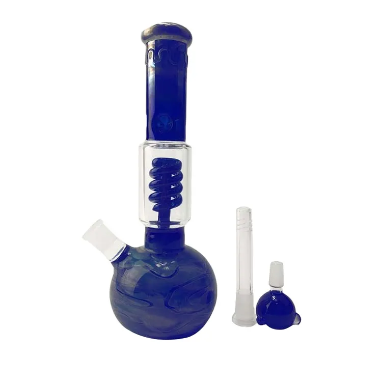 Blå Hookah Glas Vatten Bong Rökning Percolator Bongs Vattenbubbler Shisha Pipe 10,7 tum Höjd Recycler DAB Rig med 14mm Man Bowl Pattern Oil Goled Handgjord Verktyg