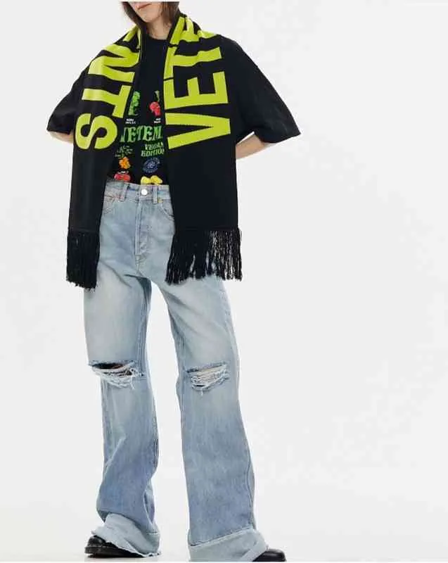 21 Autumn And Winter New VETEMENTS Scarf High Street Trend VETEMENTS Letter Intarsia Color Matching Knitted T-shirt T220722