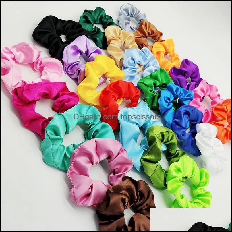 Fashion Solid Color Silk Scrunchies Elastic Hair Rubber Bands Hairs Ropes Ties Gum For Women Accessories 50pcs