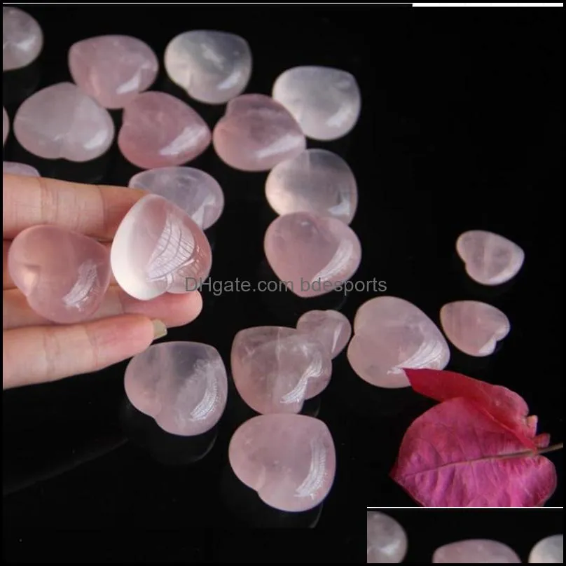 Arts And Crafts Arts Gifts Home Garden 25Mm Natural Rose Quartz Heart Shaped Crystal Energy Stone Craft Decoration Healing Gemstone Gem D