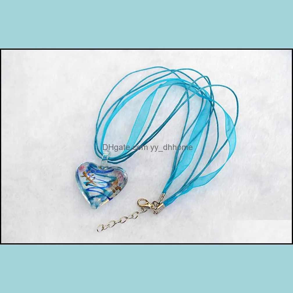 murano glass necklaces for women rope chain heart pendant necklace girl gift jewelry mixed color