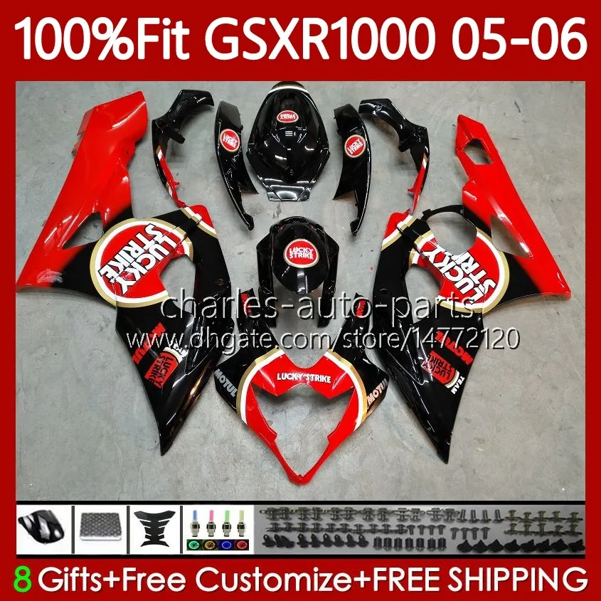 OEM Bodys Kit For SUZUKI GSX-R1000 GSXR 1000 CC K5 05-06 Bodywork 122No.126 1000CC GSXR-1000 GSXR1000 05 06 GSX R1000 2005 2006 Injection Mold MOTO Fairing Lucky red blk