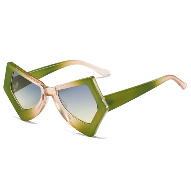 Vintage papillon couleur bonbon oeil de chat lunettes de soleil pour femmes nouvelle mode polygone dégradé vert rose lunettes de soleil femmes nuances
