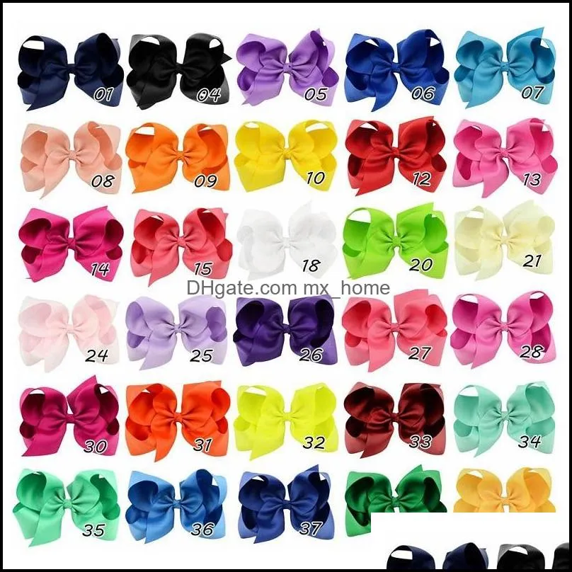 Kids Girls 6 Inch Colorful Big Hair Bows Solid Hairpins With Clip Barrettes 30 Color Beautiful HuiLin C53