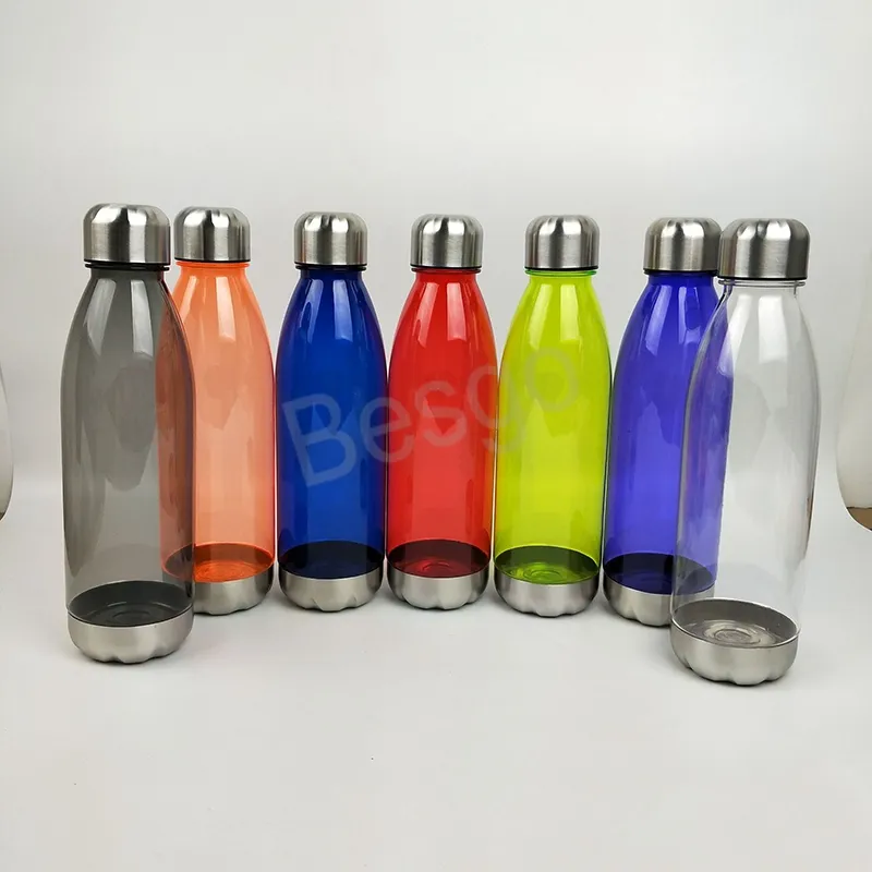 Plastic Water Mug Outdoor Sports Kettle Transparent Coke Beverage Bottle Stainless Steel Cover Bottom Student Milk Waters Cup BH6919 WLY