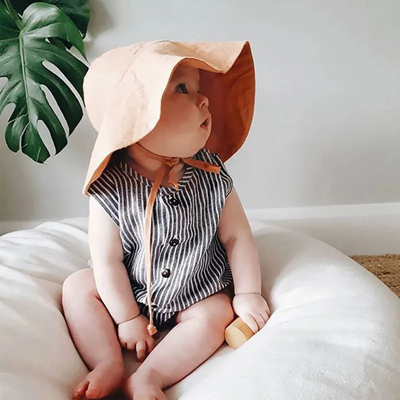 Big Brim Baby Sun Hat Summer Spring Kids Bucket Hat for Girls Boys Cotton Linen Children