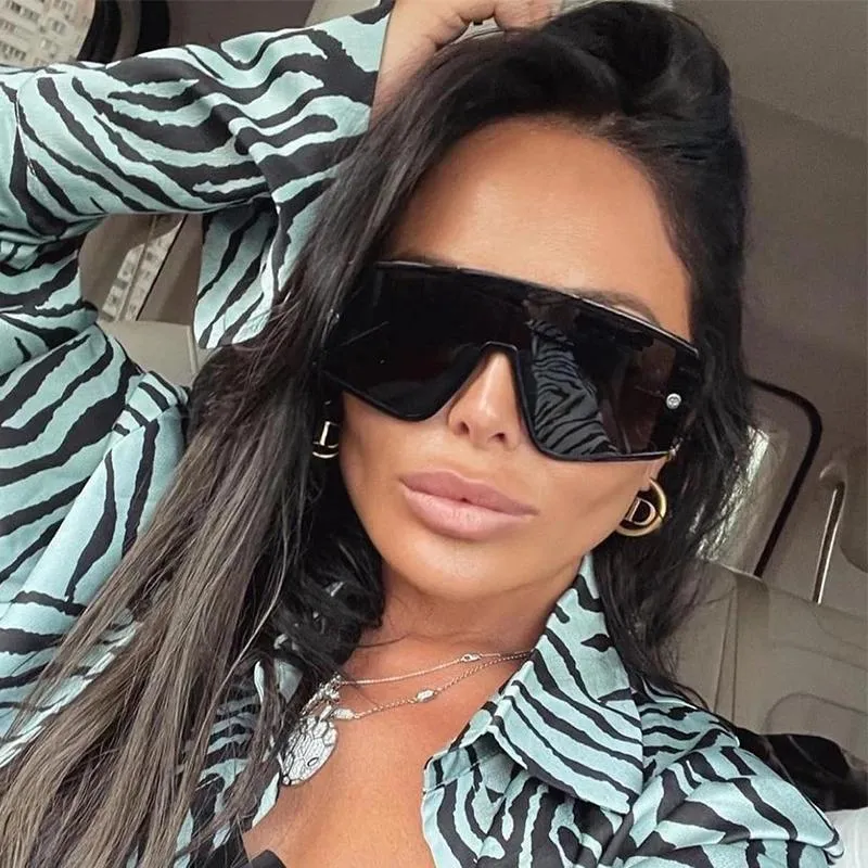 Sunglasses Retro One Piece Large Square Women Men Brand Designer Shield Lens Black Oversized Glasses Big Frame Female OculosSunglasses