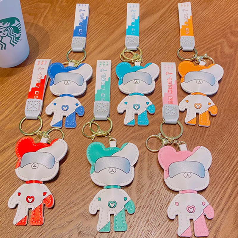 Leather Bulldog Keychain With PU Strap Cute Cartoon Pendant For Women