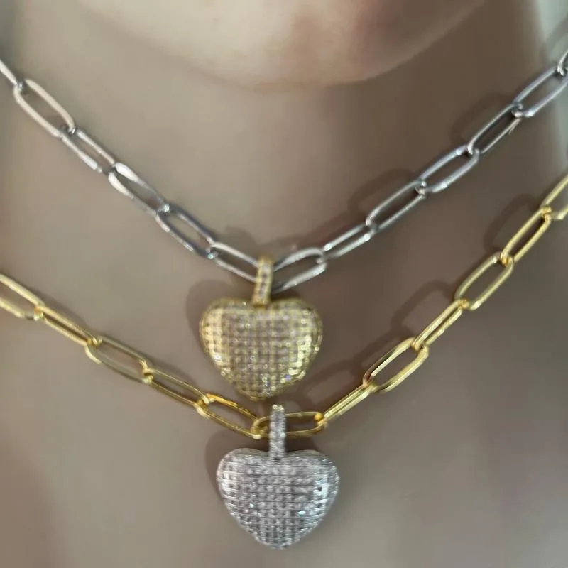 Chains 5strands Heart Necklace Zirconic Stone Paved Charms With Paper Clip Chain 18K Plated Jewelry For WomenChains