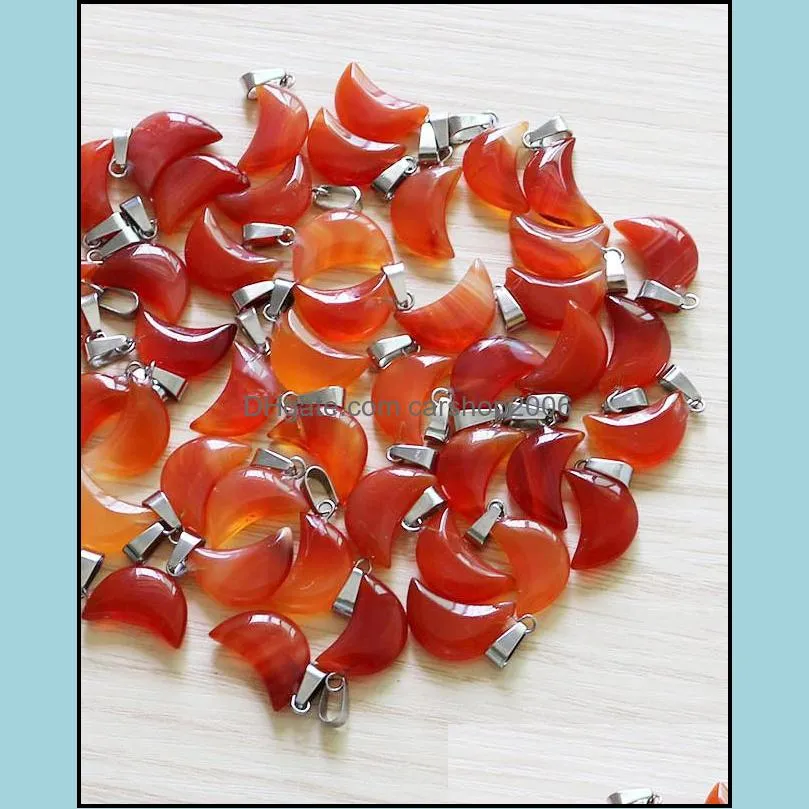 wholesale 50pcs natural red onyx stone moon shape bead pendant charms agat e for jewelry making necklace earrings