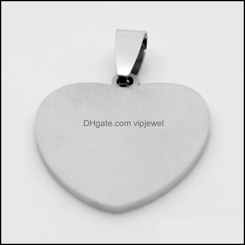 silver plated stainless steel diy heart charms pendant blank dog tags fashion jewelry for lover necklaces