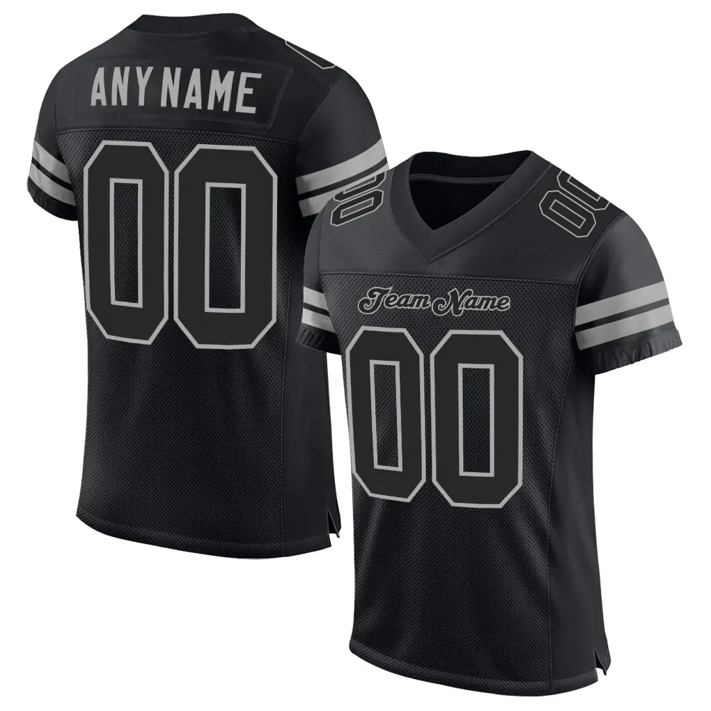 Niestandardowy czarny czarny szare Authese Football Jersey