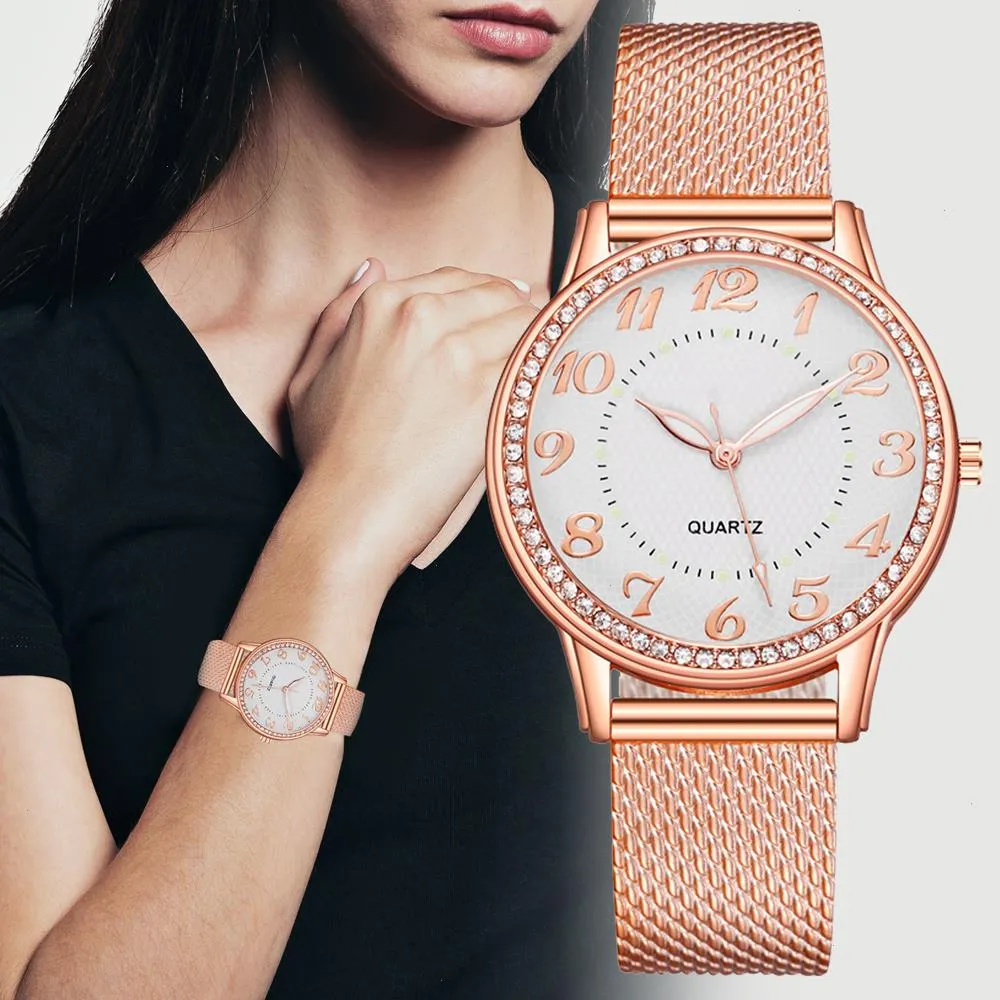 Zegarek Damski Women Watches Luxury Mesh Band Armband Rose Gold Reloj Inlaid Crystal Fashion Watch Relogio Feminino