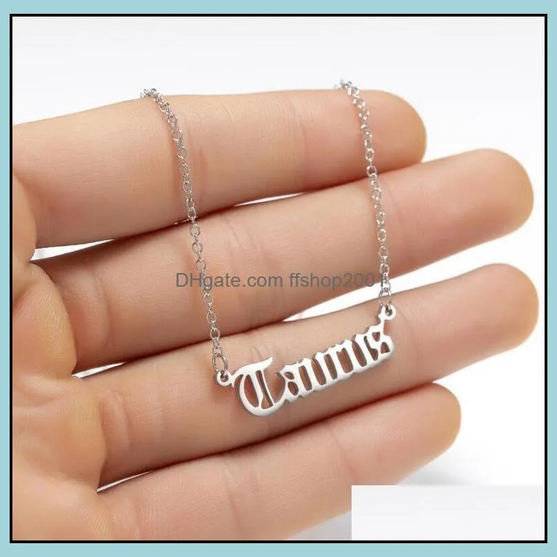 Horoscope sign pendant necklace Constellation Stainless steel zodiac letter necklaces Taurus Aquarius Scorpio Gemini Sagittarius fashion