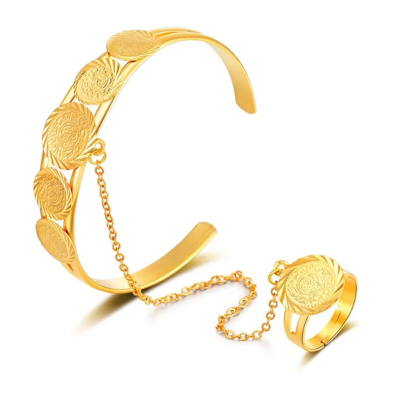 Catena a maglie Gioielli in oro di lusso Coin Bangles Bracciali Islam Accessori per eventi per feste da donna musulmana Regali africani arabi mediorientali