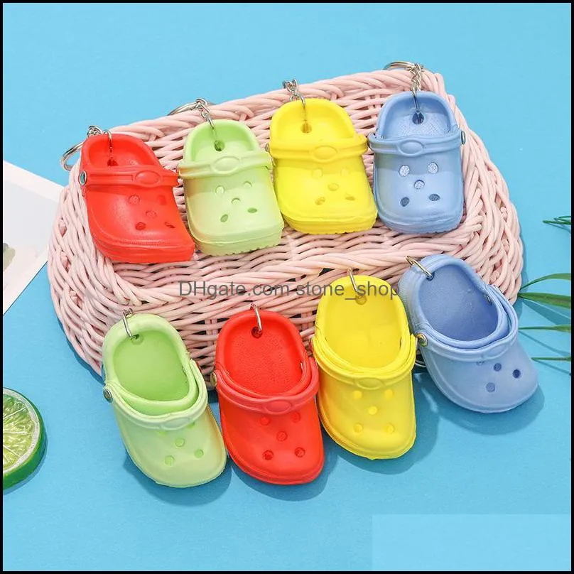 20pcs Mixed Colors 3D Mini 7.5cm EVA Beach Hole Little Croc Shoe Keychain Bag Accessories Keyring Car Handbag Key Chain Charms 220228